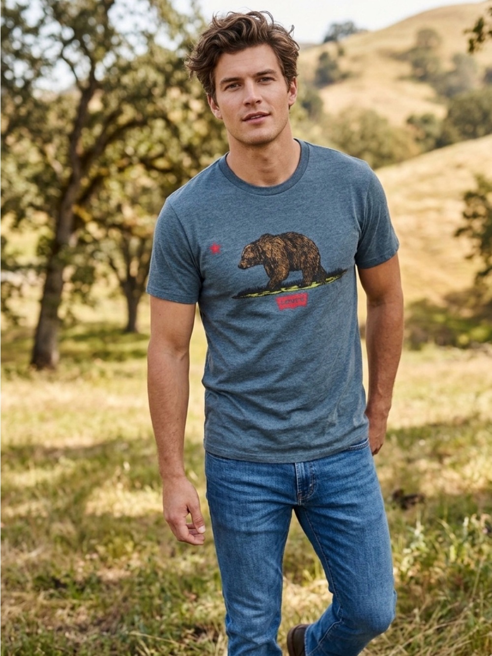 Levi's Men's Size M Short Sleeve Blue Bear Graphic Tee